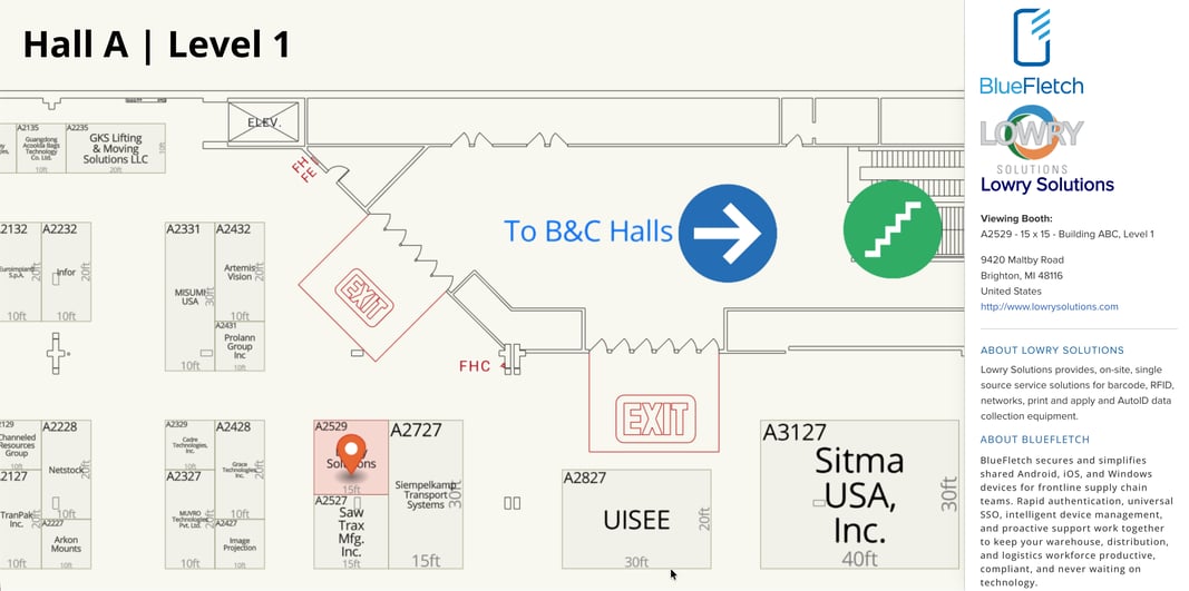 BlueFletch and Lowry Solutions Booth Location